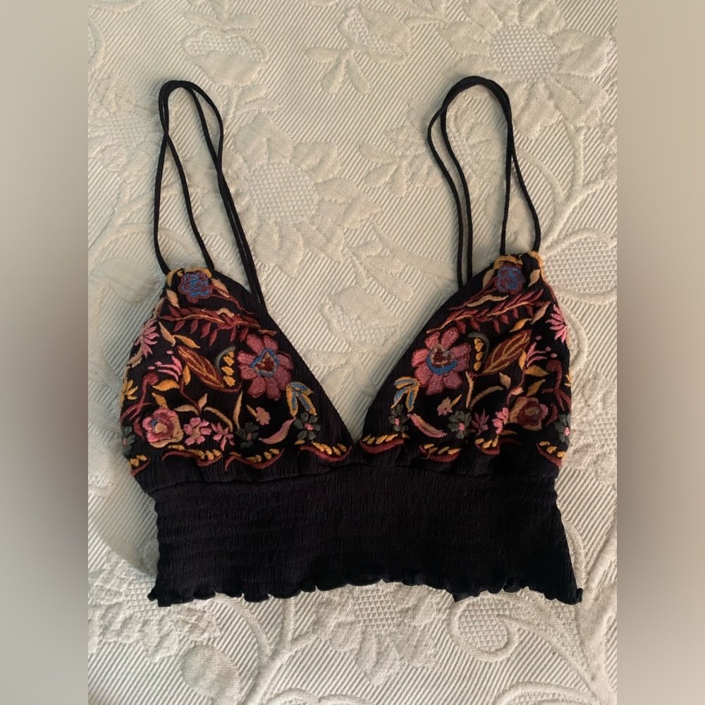 Urban Outfitters/Out From Under Floral Embroidered Smocked Bralette-Small